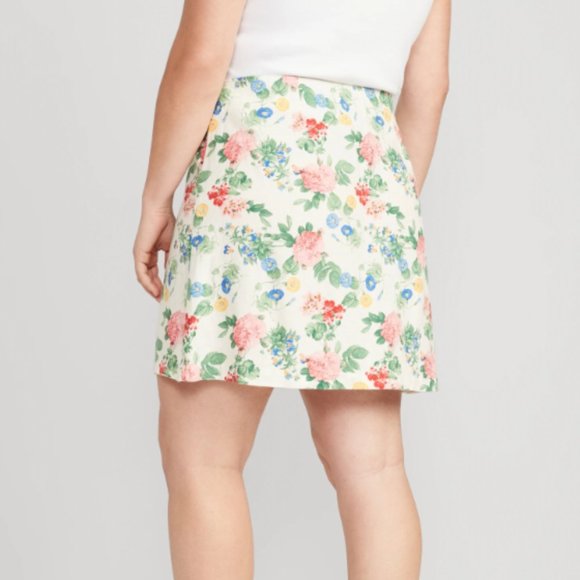 ⭐️ High-Waisted Linen-Blend Mini A-Line Floral Chic Glam Girly Hippie Mini Skirt - Picture 2 of 11